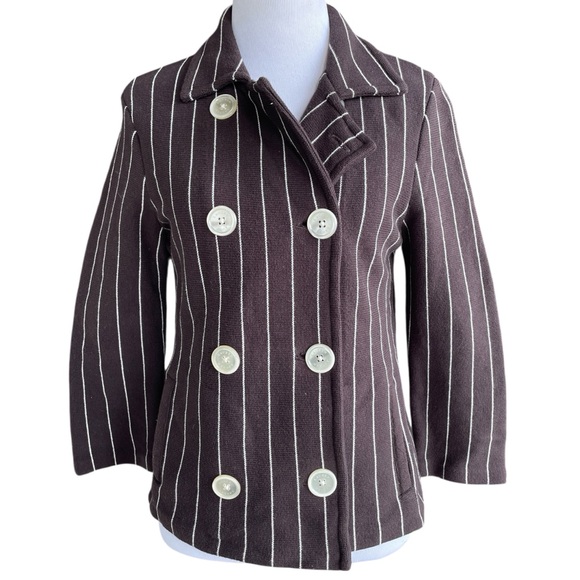 Ralph Lauren Jackets & Blazers - Ralph Lauren Brown Pinstriped 100% Cotton Knit Blazer XS Double Breasted Jacket